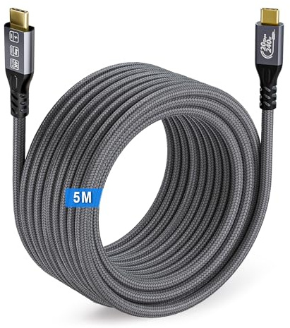MOPOCHG USB C till USB C-kabel 5m, USB C 3.2 Gen2 × 2 Typ C laddkabel flätad 20Gbps Android Auto Typ C 240W datakabel 4K HD-display för Thunderbolt 3/4, bärbar dator, mobiltelefon, monitor, enheter