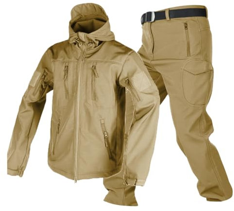 Oanviso Streatwear Trainingsanzüge Für Herren Tarnanzug 2 Teilig Windjacke Tactical Übergangsjacke Winddicht Warm Winter Uniform Set Militär Anzug Männer Outdoor Jagdbekleidung A Khaki XL