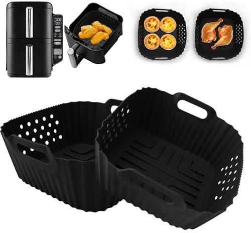 Moule Silicone Air Fryer pour Ninja Double Stack 7,6 l SL300EU, Plat Silicone Air Fryer Ninja Accessoires, Sans BPA, Réutilisable à la Place du Papier Sulfurisé, Noir