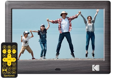 Kodak 7-Inch Wooden Digital Photo Frame with Remote, 1024x600 IPS HD Display, Supports Photo/Video/Music/Calendar/Slideshow, USB/SD Card Required, Auto-Rotate Feature