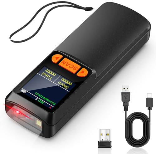 KUIIYER Mini Bluetooth Barcode Scanner, Wireless 2D QR 1D Bar Code Scanners with LCD Screen Display & Setting Keypad & AI Voice, Small Portable Handheld Barcode Reader for Smart Phone, Computers & POS