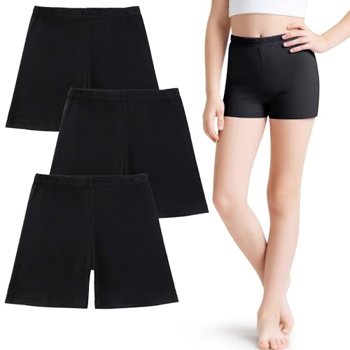 JinBei Pantalones Cortos para Niña Verano Mallas de Ciclismo, 5-16 Años | Pack de 3, Cintura Elástica, Cómodas, Elástico, Transpirables, Algodón Shorts, para Escuela, Deportivos, Gimnasia, Casual