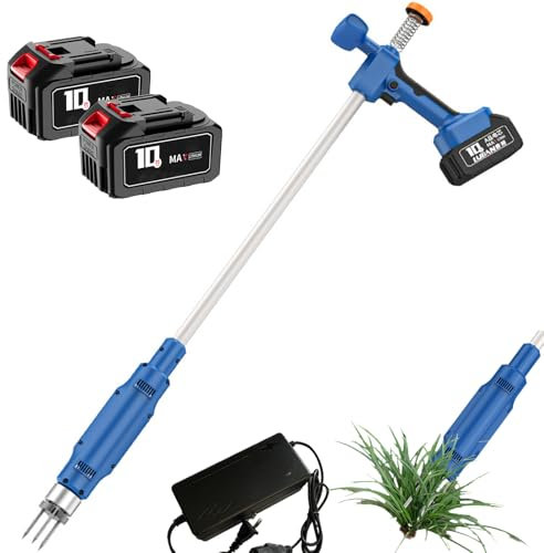 Elektrischer Unkrautabzieher - 500W Stand-Up Wurzelentferner mit 3-Klauen-Stahlkopf, inklusive 2 Batterien, langem Griff für einfache Löwenzahn und Gartenunkrautentfernung