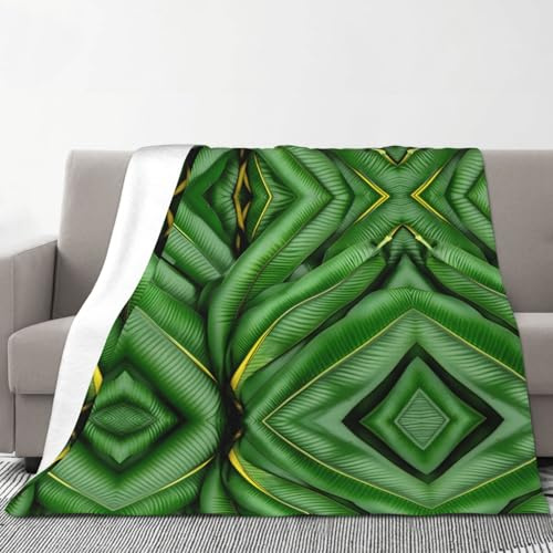 Accogliente coperta invernale in flanella, 70 x 80 cm, stampa verde foglia di banano, per divano, letto, campeggio, morbida, calda, elegante decorazione per la casa