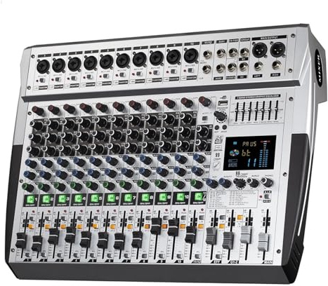 Controladora DJ, Consola mezcladora de sonido digital profesional DSP de 8/12/16 canales, 99 canales, amplificador de, Power Soundcraft con Bluetooth y USB(12 channel)