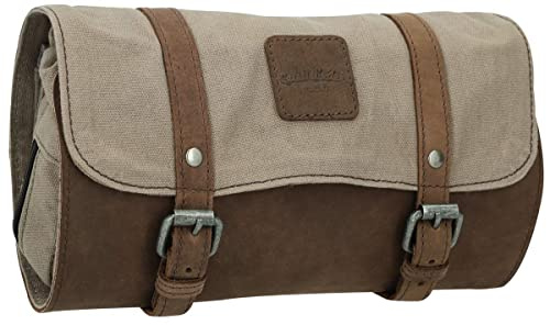 Gusti Waschtasche Leder - Rodney Damen und Herren Kulturtasche zum Aufhängen Kosmetiktasche Kulturbeutel Reise Schminktasche Organizer Toilettenartikel Canvas Khaki Leder
