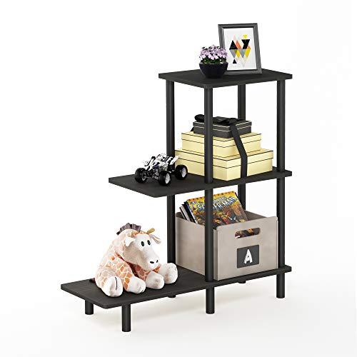Furinno TURN-N-TUBE Side Table, 3-Tier Tall L-Shape End Table with Open Shelf, Tall Toolless Night Stand, Bedside Table, for Living Room, Bedroom, Espresso