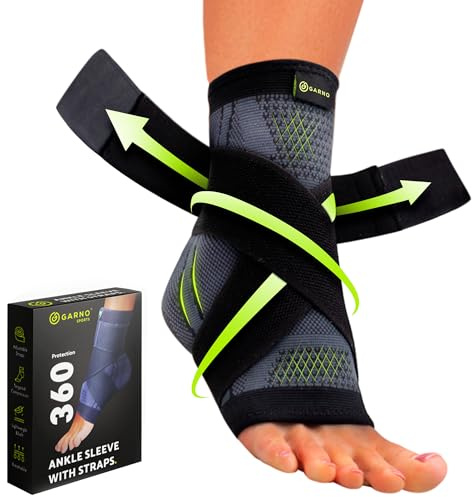 GARNO Ankle Brace – Compression Foot Sleeve with Adjustable Straps for Men & Women, Plantar Fasciitis & Achilles Support, Heel & Arch Pain Relief, Swelling & Injury Recovery, Protection for Sports, Running & Basketball (One Size Fits Most, Black)
