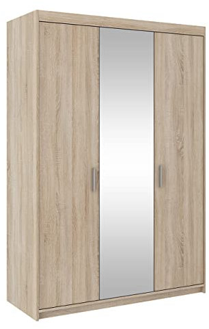 Mirjan24 Kleiderschrank Elena 3D, Drehtürenschrank, Farbauswahl, 3-türig Schrank, Weiß, Sonoma, Lefkas (Eiche Sonoma mit Spiegel)
