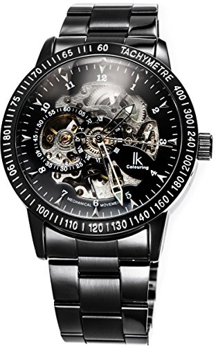 Alienwork IK Automatisk Klocka Herr Dam Svart Metall-Armband Skelett