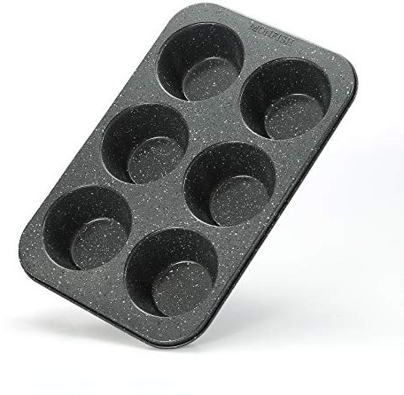 Stampo per 6 Muffin Super Grandi Antiaderente - Teglia in Granito Nero Con Finitura Effetto Pietra - Piastra per Muffin