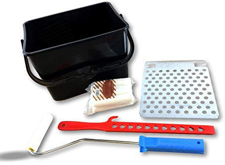 Lot de 10 | Kit à peindre | 11 rouleaux manchons pattes lapin laqueur | Monture longue | Seau 7 litres | Mélangeur accroche | Grille essorage acier galvanisé | Kibros SO710Bx10