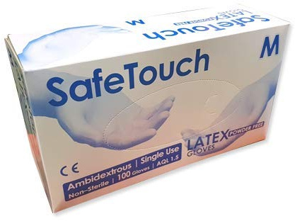 SafeTouch 3 x Powder Free Latex Gloves, Large (Pack of 100)