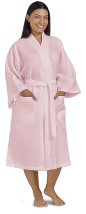 Waffle Robe for Women by BOCA TERRY, Soft Cotton Spa Robes for Summer, Lightweight Women's Knit Waffle Bathrobe, Kimono Style Bathrobes, Pink 4X (XXXXL)