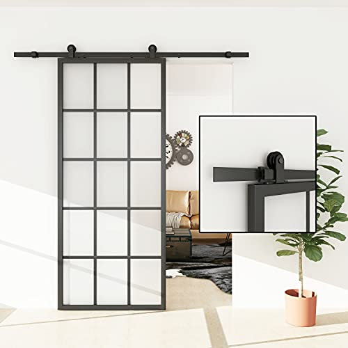 BARNSMITH 6.6FT Sliding Barn Door Hardware Kit Heavy Duty Top Mounted Hangers for Aluminum Glass Barn Door -Simple and Easy to Install