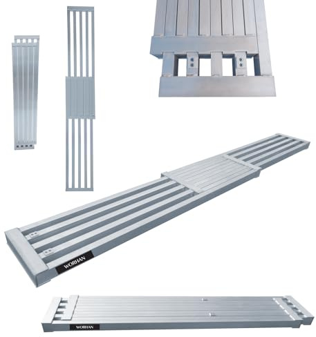 WORHAN Ausziehbare Teleskop Arbeitsbühne Arbeitsbohle Arbeitsdiele Ausziehbohle 240cm Mit 2 Griffen Gravierter Rutschfester Oberfläche Tragfähigkeit Bis 300kg TP240
