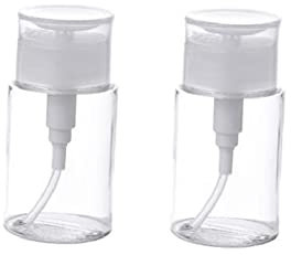 Pack of 2 Pump Dispenser Bottle Empty Clear Push Down Bottles Protable Lockable Bottle with Flip Top Cap Cosmetic Travel Size Container for Makeup Remover Nail Polish (100ml/3.3oz)