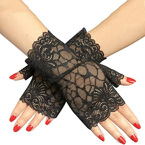 Asudaro Damen Spitzenhandschuhe, 1 Paar Fingerlos Spitzen Handschuhe Sonnenschutzhandschuhe Damen Blumen Spitzenhandschuhe Kurze Braut Handschuhe für Hochzeitsfeier Kostümzubehör,Typ 4