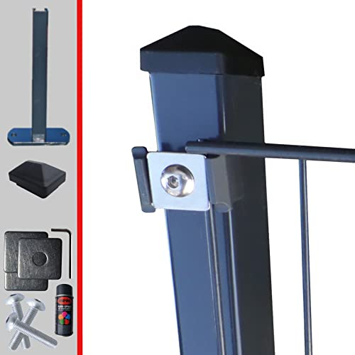 Doppelstabmattenzaun Komplettset 6/5/6mm in Anthrazit RAL7016 – Stabmattenzaun Gartenzaun - Pfosten mit Klemmhalter und Zubehör Zaunhöhe: 1230 mm Zaunlänge: 5 m