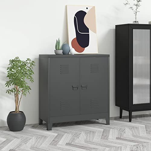 Gecheer Aktenschrank mit Regalboden Industriell Büroschrank Werkzeugschrank Metallschrank Stahlschrank Lagerschrank Materialschrank Stahl Anthrazit 75x40x80 cm