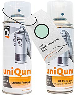 UniQum Autolack + Klarlack 2K Spraydose fürs Auto für FIAT VERDE LATTEMENTA 166/B Autolack Reparatur 2 x 400 ml