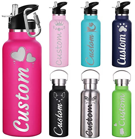 WBgjsnklbnl Personalisierte Trinkflasche Mit Namen Edelstahl Thermobecher Mit Gravur für Damen und Herren Schule (350 ml/750 ml)