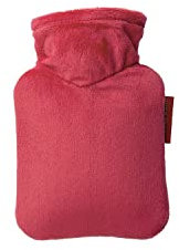 Hugo Frosch Mini bolsa de agua caliente de 0,2 l – Fabricado en Alemania – con funda de terciopelo rojo tomate – pequeña botella de cama a prueba de fugas e inodoro – con funda lavable