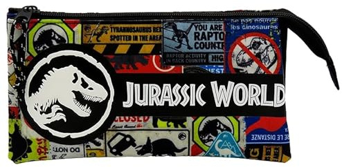 CYPBRANDS Jurassic World-Estuche Triple, Portatodo, Material Escolar, Portalápices, Estuche, Mutlicolor, Unisex, Complementos, Producto Oficial