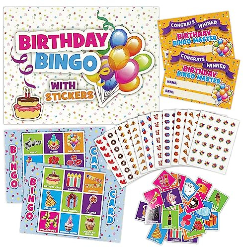 Birthday Bingo Party Game for Children Adults - Premium Quality Bingo Calling Cards Pre-Cut for up to 40 Games and Winner Certificates - Party Favour Supplies, School Classroom Games, Family Activity