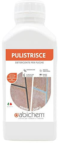 ABICHEM Pulistrisce Detergente per Fughe 1L – Pronto all’Uso | Azione Rapida contro Calcare e Annerimenti, Disincrostante Acido per Gres, Ceramica, Pietra – Alta Lucentezza, Professionale
