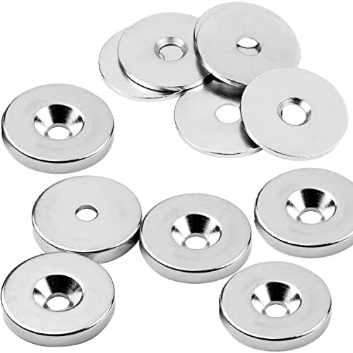 vasalat Magnet rund, Scheibenmagnet mit Metallscheibe mit Senkbohrung, Rundmagnet ø 23mm, Neodym vernickelt 12-teilig