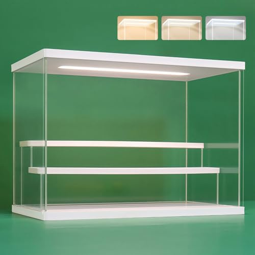 Nonemey Acryl Vitrine Schaukasten mit led 2/3/4/5/6 Stufen-Transparent staubdichte Display Case Box für Sammlerstücke ,Figuren,Collectibles (Weiß 3 Stufen 31.5x18x23cm)
