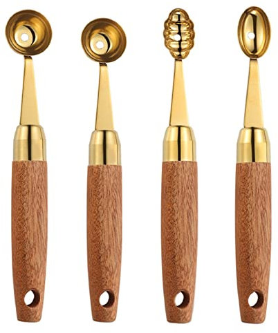 Bafnsiji 4Pcs Melon Baller Scoop Set, Stainless Steel Baller Scoop, Watermelon Spoon Ball Scooper, Multifunction Kitchen Tools for DIY Fruit Salads Ice Cream,A