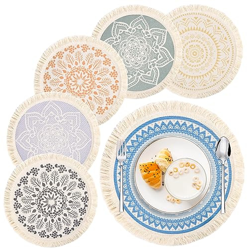 RUNEAY Tovagliette Rotonde Lavabili 6 Pezzi, 33 cm in Cotone Resistente per Matrimoni, Ristoranti, Feste, Esterni, Decorazioni da Tavolo (Ø 33 cm)