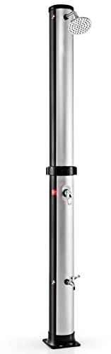 COSTWAY Solardusche 38 Liter | 217,5 cm | bis 60°C | Gartendusche mit schwenkbarem Duschkopf & Fußdusche | inkl. Gartenschlauch-Anschluss | Aussendusche für Pool, Strand, Garten, Silber