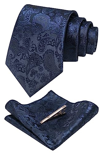 JEMYGINS Graziös Paisley Elegant Herren Krawatte und Einstecktuch mit krawattenklammer Sets
