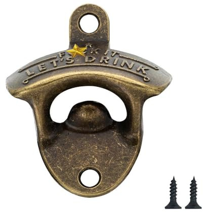 Väggmonterad flasköppnare, 1 st ölväggflasköppnare med skruv ölflasköppnare flasköppnare i metall, för barer, restauranger, kaféer, kök, brons