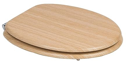 iTrend 18 MDF Toilet Seat - Pine Oval Bathroom Toilet Seat - Perfect for Most UK Sizes - Zinc Alloy Chrome Hinges - Fittings Included - Perfect for Family Homes, En-Suites or Office Bathrooms