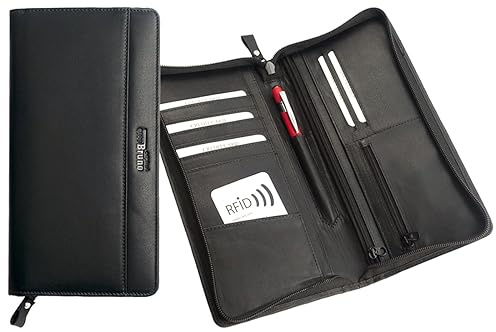 Reiseorganizer Dokumente Leder, Reisepasstasche Leder schwarz Reisepasshülle, Passport Tasche für Reisen, Reisemappe, Dokumentenmappe, Reisebörse Tickettasche Ausweistasche Leder Passport-Etui