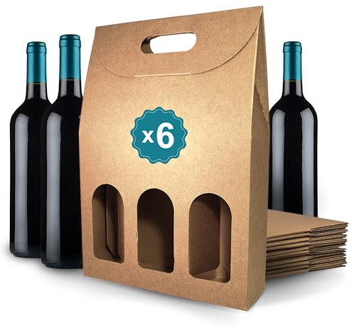 6 scatole di cartone marrone vuote per 3 bottiglie di vino 27 x 9 x 40 cm | astucci per regalo e imballaggio di vino | valigie di vino per regalo: Pasqua, compleanno, Natale