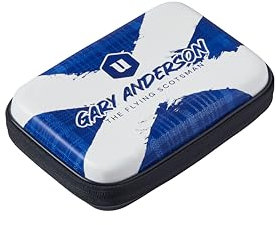Unicorn Ultra Gary Anderson Darttasche | Schlankes Schwarz mit stilisiertem schottischen Saltire-Design | Extra Stauraum für Ersatzteile und Zubehör | Schaumstoff-Innenseite hält und schützt 2 Sets