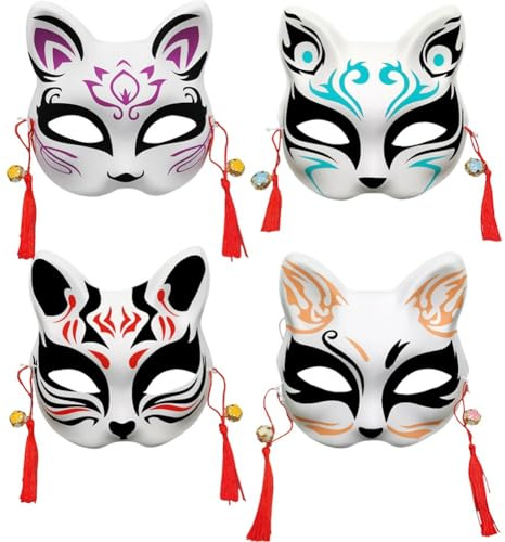 Masque d'Halloween 4 pièces Masque Animal Mascarade Cosplay Anime Japonais pour Accessoire de Costume