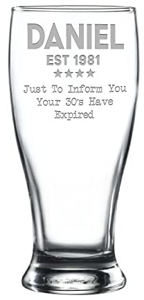 aztex Personalised Beer Glass, Name, Date, and Message for Pint Glass Gift