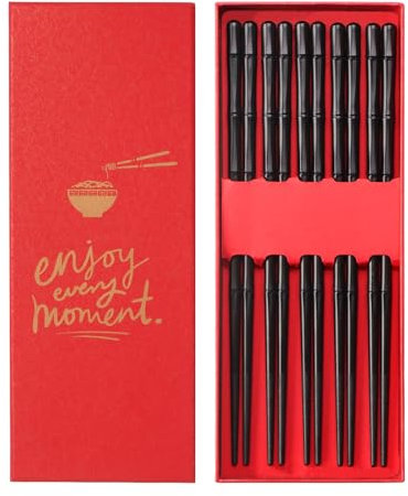 HauSun 5 Paar Fiberglas Essstäbchen Wiederverwendbare Spülmaschinenfest Sushi Stäbchen Essen Chopsticks in passenden Geschenkbox