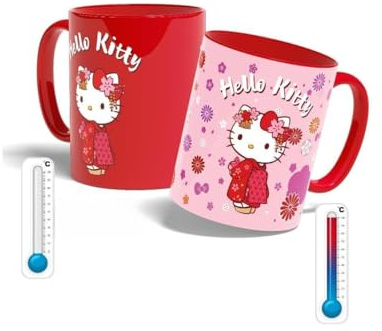 Konix Hello Kitty Thermoreaktive Tasse - 320 ml - Kimono - Motiv - Rot