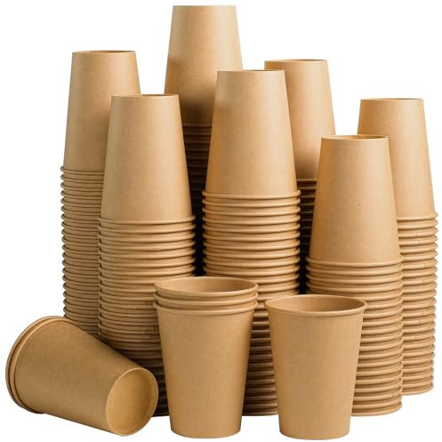 Clawsoff 180 Pack 12 OZ Paper Cups, Brown Kraft Disposable Paper Coffee Cups 12 oz, Unbleached Paper Cups for Hot/Cold Beverage Party, Picnic, Travel, and Events.