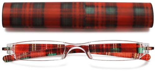VEVESMUNDO Rimless Reading Glasses Women Retro Designer Readers with Floral Case (1 pcs Large Red Grid, +4.0)