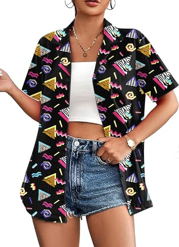 Hawaii Shirt Damen Vintage 90er Hemd läSsiges Retro 80er Nostalgia Shirts Bluse Tops