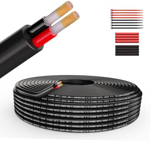 Wirelume 24AWG 2x0,2 mm² Elektrischer Draht 2 Adrig Kabel 5V/12V/24V verseilt PVC Stromkabel 30FT/9.14M Niederspannung verzinnt Kupferkabel Mantelleitung Feuchtraumkabel Elektrokabel