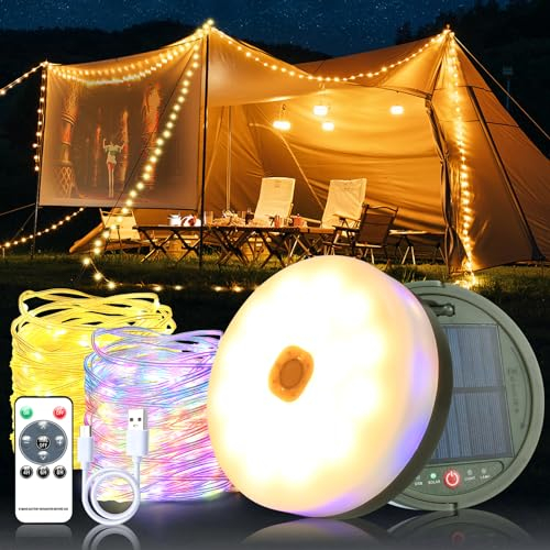 Solar Camping Lichterkette Aufrollbar 10M - 13 Modus LED Lampe, IP65 Wasserdicht für Camping, Wandern